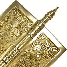 Load image into Gallery viewer, 4 1/2 x 4 1/2 Inch Japanesque Style Ornate Solid Brass Hinge (Polished Brass Finish)