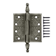 Load image into Gallery viewer, 4 X 4 Inch Solid Brass Ornate Finial Style Hinge Antique Nickel Finish