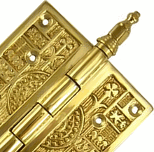 Load image into Gallery viewer, 4 x 4 Inch Steeple Tipped Victorian Solid Brass Hinge (Polished Brass Finish)