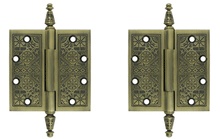 Load image into Gallery viewer, 4 1/2 X 4 1/2 Inch Solid Brass Ornate Finial Style Hinge (Antique Brass Finish)