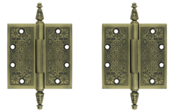 4 1/2 X 4 1/2 Inch Solid Brass Ornate Finial Style Hinge (Antique Brass Finish)