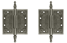 Load image into Gallery viewer, 4 1/2 X 4 1/2 Inch Solid Brass Ornate Finial Style Hinge (Antique Nickel Finish)