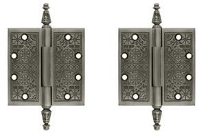4 1/2 X 4 1/2 Inch Solid Brass Ornate Finial Style Hinge (Antique Nickel Finish)