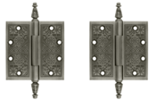 4 1/2 X 4 1/2 Inch Solid Brass Ornate Finial Style Hinge (Antique Nickel Finish)