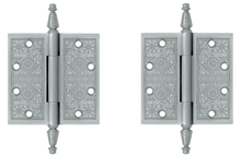 Load image into Gallery viewer, 4 1/2 X 4 1/2 Inch Solid Brass Ornate Finial Style Hinge (Brushed Chrome Finish)