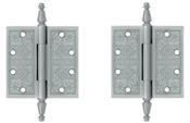4 1/2 X 4 1/2 Inch Solid Brass Ornate Finial Style Hinge (Brushed Chrome Finish)
