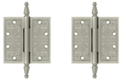4 1/2 X 4 1/2 Inch Solid Brass Ornate Finial Style Hinge (Brushed Nickel Finish)