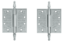 Load image into Gallery viewer, 4 1/2 X 4 1/2 Inch Solid Brass Ornate Finial Style Hinge (Polished Chrome Finish)