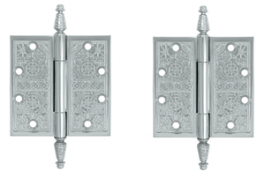 4 1/2 X 4 1/2 Inch Solid Brass Ornate Finial Style Hinge (Polished Chrome Finish)