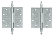 4 1/2 X 4 1/2 Inch Solid Brass Ornate Finial Style Hinge (Polished Chrome Finish)