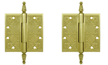 Load image into Gallery viewer, 4 1/2 X 4 1/2 Inch Solid Brass Ornate Finial Style Hinge (Polished Brass Finish)
