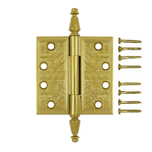 Load image into Gallery viewer, 4 1/2 X 4 1/2 Inch Solid Brass Ornate Finial Style Hinge (PVD Polished Brass Finish)