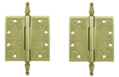 4 1/2 X 4 1/2 Inch Solid Brass Ornate Finial Style Hinge (Unlacquered Brass Finish)