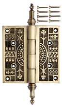 Load image into Gallery viewer, 4 x 4 Steeple Tipped Victorian Solid Brass Hinge (Antique Brass Finish)