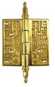 3 1/2 x 3 1/2 Inch Steeple Tipped Victorian Solid Brass Hinge (Polished Brass Finish)