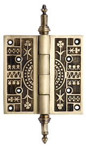 3 1/2 x 3 1/2 Inch Steeple Tipped Victorian Solid Brass Hinge (Antique Brass Finish)