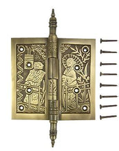 Load image into Gallery viewer, 4 1/2 x 4 1/2 Inch Japanesque Style Ornate Solid Brass Hinge (Antique Brass Finish)