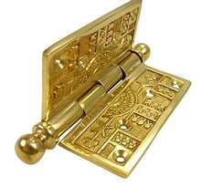Load image into Gallery viewer, 3 1/2 x 3 1/2 Inch Ball Tipped Victorian Solid Brass Hinge (Polished Brass Finish)