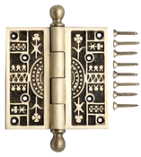 3 1/2 x 3 1/2 Inch Ball Tipped Victorian Solid Brass Hinge (Antique Brass Finish)