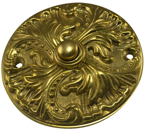 Solid Brass Romanesque Doorbell Push (Polished Brass Finish)