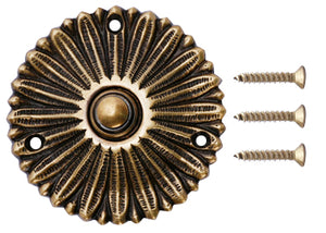 Solid Brass Antique Flower Doorbell Push (Antique Brass Finish)