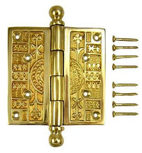 Load image into Gallery viewer, 4 x 4 Inch Ball Tipped Victorian Solid Brass Hinge (Polished Brass)