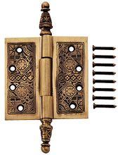 Load image into Gallery viewer, 3 1/2 x 3 1/2 Inch Victorian Steeple Tip Style Hinge (Antique Brass Finish)
