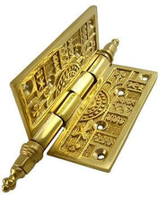 Load image into Gallery viewer, 4 x 4 Inch Steeple Tipped Victorian Solid Brass Hinge (Polished Brass Finish)