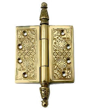 Load image into Gallery viewer, 3 1/2 x 3 1/2 Inch Victorian Steeple Tip Style Hinge (Polished Brass)