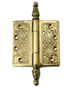 3 1/2 x 3 1/2 Inch Victorian Steeple Tip Style Hinge (Polished Brass)