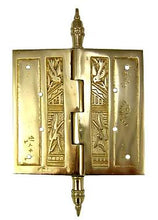 Load image into Gallery viewer, 4 1/2 x 4 1/2 Inch Japanesque Style Ornate Solid Brass Hinge (Polished Brass Finish)