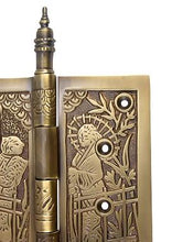 Load image into Gallery viewer, 4 1/2 x 4 1/2 Inch Japanesque Style Ornate Solid Brass Hinge (Antique Brass Finish)