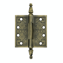 Load image into Gallery viewer, 4 X 4 Inch Solid Brass Ornate Finial Style Hinge Antique Brass Finish