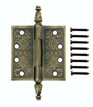Load image into Gallery viewer, 4 X 4 Inch Solid Brass Ornate Finial Style Hinge Antique Brass Finish