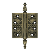 Load image into Gallery viewer, 3 1/2 X 3 1/2 Inch Solid Brass Ornate Finial Style Hinge (Antique Brass Finish)