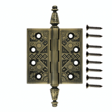 Load image into Gallery viewer, 3 1/2 X 3 1/2 Inch Solid Brass Ornate Finial Style Hinge (Antique Brass Finish)