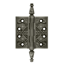 Load image into Gallery viewer, 3 1/2 X 3 1/2 Inch Solid Brass Ornate Finial Style Hinge (Antique Nickel Finish)