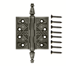Load image into Gallery viewer, 3 1/2 X 3 1/2 Inch Solid Brass Ornate Finial Style Hinge (Antique Nickel Finish)