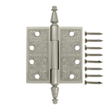 Load image into Gallery viewer, 4 X 4 Inch Solid Brass Ornate Finial Style Hinge (Brushed Nickel Finish)
