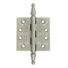 Load image into Gallery viewer, 3 1/2 X 3 1/2 Inch Solid Brass Ornate Finial Style Hinge (Brushed Nickel Finish)