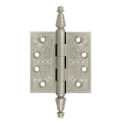 Load image into Gallery viewer, 3 1/2 X 3 1/2 Inch Solid Brass Ornate Finial Style Hinge (Brushed Nickel Finish)