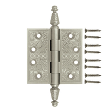 Load image into Gallery viewer, 3 1/2 X 3 1/2 Inch Solid Brass Ornate Finial Style Hinge (Brushed Nickel Finish)