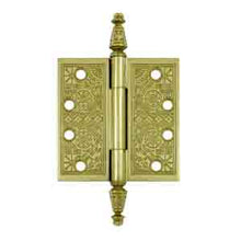 Load image into Gallery viewer, 4 X 4 Inch Solid Brass Ornate Finial Style Hinge Polished Brass Finish
