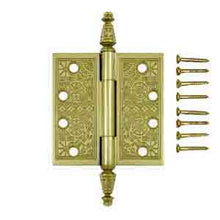 Load image into Gallery viewer, 4 X 4 Inch Solid Brass Ornate Finial Style Hinge Polished Brass Finish