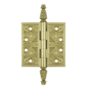 Load image into Gallery viewer, 3 1/2 X 3 1/2 Inch Solid Brass Ornate Finial Style Hinge (Polished Brass Finish)