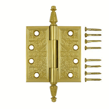 Load image into Gallery viewer, 4 X 4 Inch Solid Brass Ornate Finial Style Hinge (PVD Polished Brass Finish)