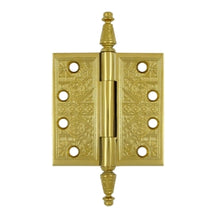 Load image into Gallery viewer, 4 X 4 Inch Solid Brass Ornate Finial Style Hinge (PVD Polished Brass Finish)