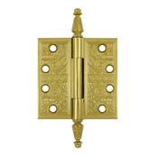4 X 4 Inch Solid Brass Ornate Finial Style Hinge (PVD Polished Brass Finish)