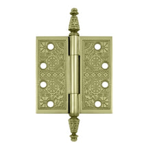 Load image into Gallery viewer, 4 X 4 Inch Solid Brass Ornate Finial Style Hinge (Unlacquered Brass Finish)