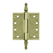 4 X 4 Inch Solid Brass Ornate Finial Style Hinge (Unlacquered Brass Finish)